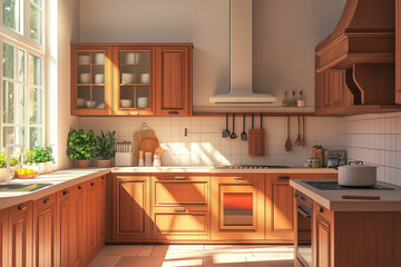 Wall Mural - Home kitchen interior with island and cooking cupboards