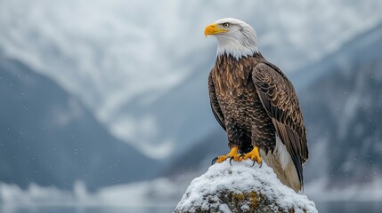 Wall Mural - majestic bald eagle in winter wonderland
