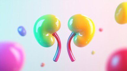 Poster - Colorful 3D representation of kidneys with vibrant, playful elements.
