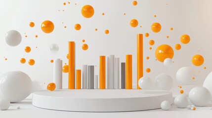Aufkleber - Abstract composition with colorful spheres and cylindrical shapes on a minimal background.