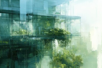 Poster - A futuristic, glass-encased structure with abundant greenery, blending nature and architecture.