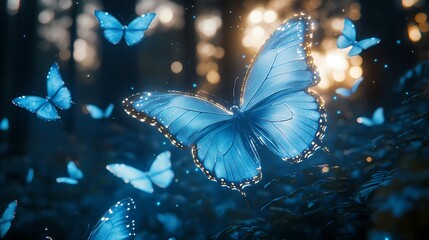 digital technology forest blue glowing butterfly illustration poster background