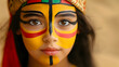 © Rohit k  - Vibrant close up portrait of a teenage girl with egyptian pharaoh inspired face paint and headdress, highlighting cultural representation and vivid colors