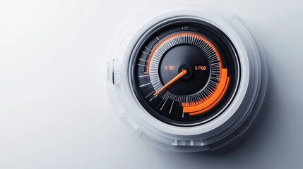 Fototapete - A sleek gauge with a black dial and orange accents, indicating measurement levels.