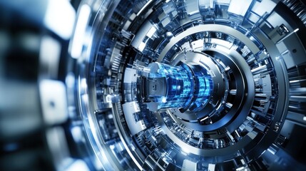 Aufkleber - A futuristic, detailed view of a high-tech machine or device with glowing elements.