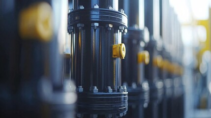 Fototapete - Modern urban water drainage system with visible piping and engineered flow control mechanisms and side empty space for text Stockphoto style