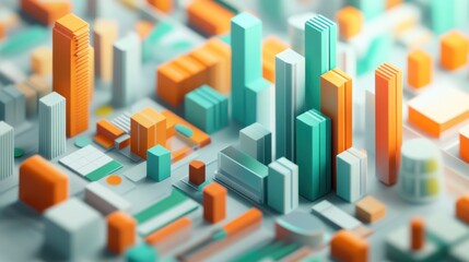 Poster - A colorful 3D cityscape model showcasing various buildings and structures.