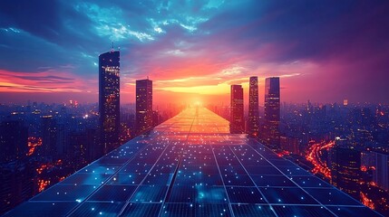 Fototapete - Smart building with solar panels and automated climate control systems under construction and side empty space for text Stockphoto style
