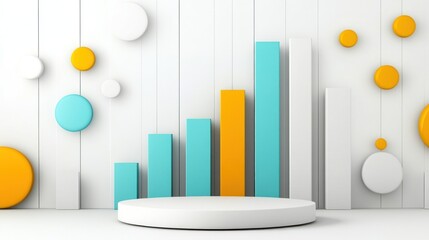 Poster - A modern 3D bar chart with colorful elements against a minimalist background.