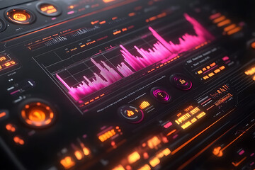 Wall Mural - futuristic tech interface: neon cyberpunk dashboard display. sci-fi digital screen with pink and ora