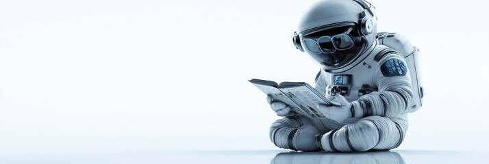 Aufkleber - An astronaut reading a book in a minimalistic, futuristic environment.