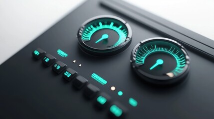 Aufkleber - A sleek control panel with gauges and buttons for monitoring and adjusting settings.