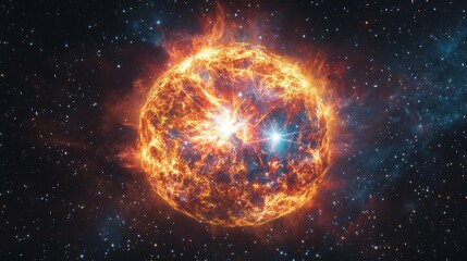Wall Mural - a large orange ball in space with a blue background