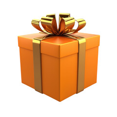 Wall Mural - Orange Gift Box with Gold Ribbon Isolated on Transparent Background