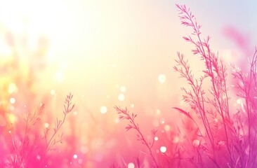 Aufkleber - A dreamy, soft-focus image of pink grass with a glowing background and light bokeh effects.