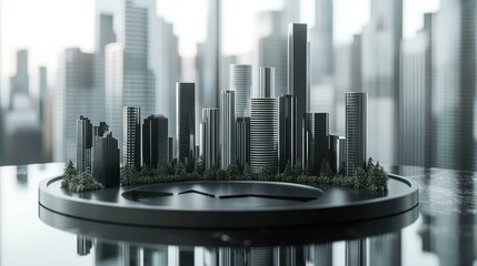 Poster - A sleek architectural model of a modern cityscape with greenery.