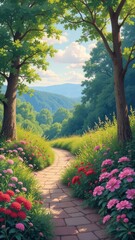 Fototapete - A beautiful landscape with a path leading to a tree
