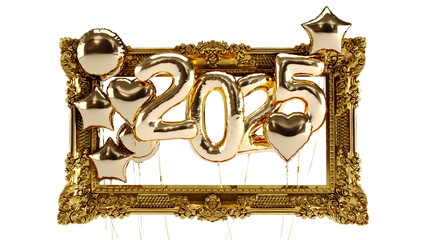 Wall Mural - gold 3d new year 2025 celebration isolated white background. balloons two thousand twenty-five 2025 