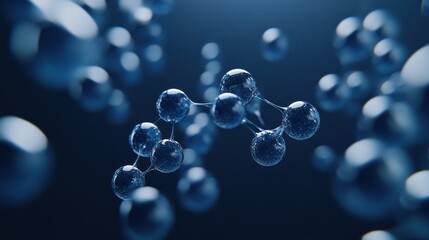 Aufkleber - A 3D representation of molecular structures in a blue, abstract environment.