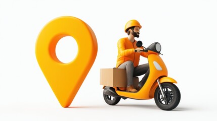 Aufkleber - A delivery rider on a scooter next to a large location pin symbolizing navigation.