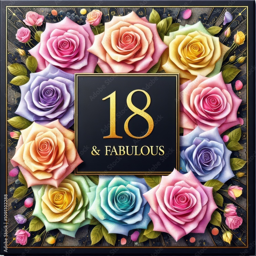 18th Roses Design Colorful floral arrangement celebrating 18th birthday with vibrant ...
