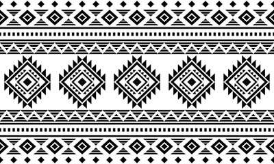 Wall Mural - Southwest Aztec geometric Native American Mexican Navajo tribal ethnic seamless pattern fabric black and white design vector for textile printing