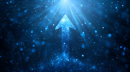 Wall Mural - blue glowing particles constitute an upward growth arrow financial business background