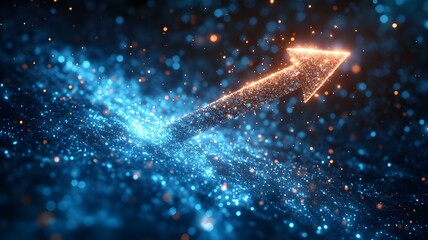 Wall Mural - blue glowing particles constitute an upward growth arrow financial business background