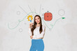 © deagreez - Composite photo collage of minded businesswoman hold glasses light bulb idea thinking arrow success pointer isolated on painted background