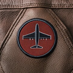 a leather jacket with a patch of an airplane on it