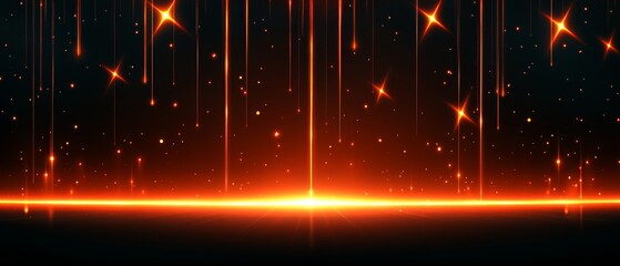 Wall Mural - Black and orange background with a bright orange line in the middle. The background is filled with stars and the line is glowing