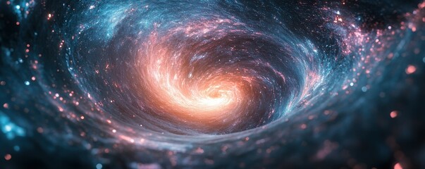 Wall Mural - Spiral galaxy with radiant arms stretching out, glowing with shades of blue, pink, and purple.