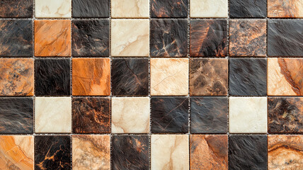 Leinwandbilder - top view of checkerboard tile texture featuring mix of earthy tones and natural stone patterns, creating rustic and elegant appearance