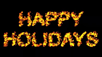 Wall Mural - Beautiful illustration of happy holidays text with fire effect on plain black background