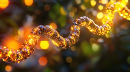 Wall Mural - Golden Spiral Abstract Liquid, Glowing Bubbles, Bokeh Background