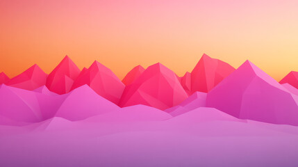 Wall Mural - Sunset Mountains:  Low-poly art of majestic mountains bathed in a warm sunset gradient.  A blend of pink and orange hues creates a captivating and surreal landscape.  Perfect for minimalist design.