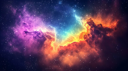 Wall Mural - Cosmic Nebula: Vibrant Hues of Gas and Dust Illuminate Starry Expanse, Creating a Dreamlike, Abstract Background