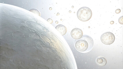 Wall Mural - Surreal depiction of a celestial body with floating orbs