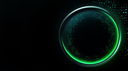 Wall Mural - abstract black circle shape with green neon glowing light tech digital background with copy space. c