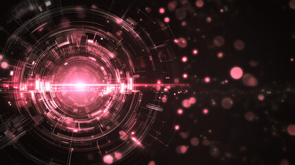 Wall Mural - digital art pastel pink and silver glowing tech circle on dark background. science, futuristic digit