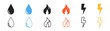 © SunnyScrap - Gas, electricity, water utilities icon set. Vector icons of fire, water and lightning