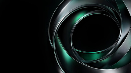 Wall Mural - abstract black, silver and emerald green swirl lines circle background with light effect. copy space