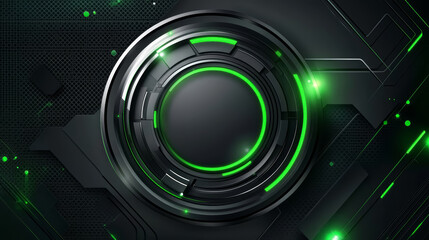 Wall Mural - abstract black circle shape with green neon glowing light tech digital background. modern corporate 