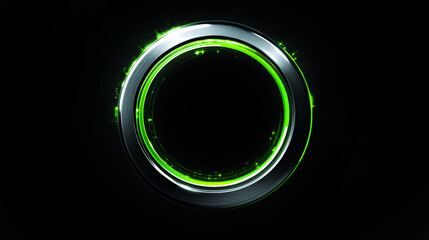 Wall Mural - abstract black circle shape with green neon glowing light tech digital background. corporate technic