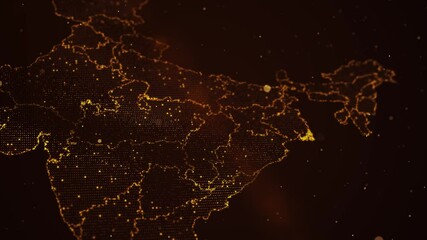 Digital indian India flag on the map location flags global network technology innovation investment or business background. investment or business Trend wireframe Network mesh circuit board 4K 3D