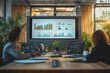 © PHAISITSAWAN - Graph Displaying Growth Metrics in a Modern Office Space with Professionals Analyzing Sales Data on Multiple Screens Surrounded by Plants and Natural Lighting