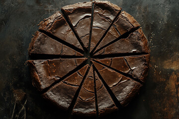 Poster - Rich Chocolate Cake Slices on Dark Slate Top View 