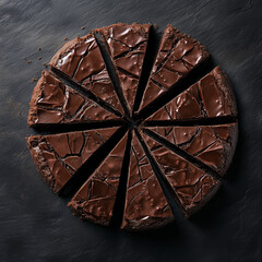 Poster - Rich Chocolate Cake Slices on Dark Slate Top View 