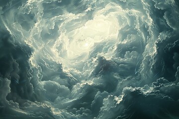 Wall Mural - Swirling, dark clouds forming a vortex leading to a bright light.