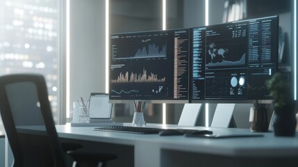 Wall Mural - a computer monitor displays a lot of data and graphs